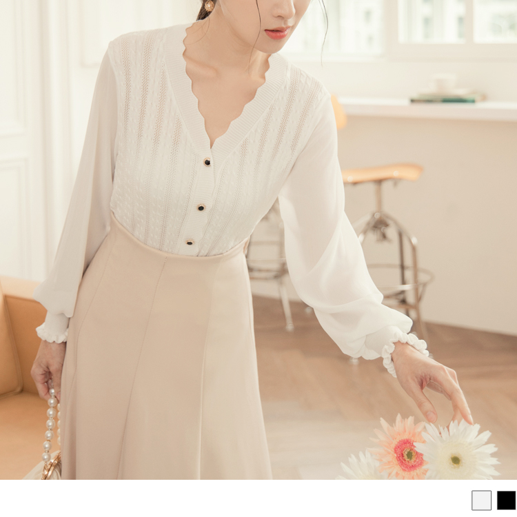 OB 花邊領開襟透膚拋袖上衣/外套 OBAB18437 SS23