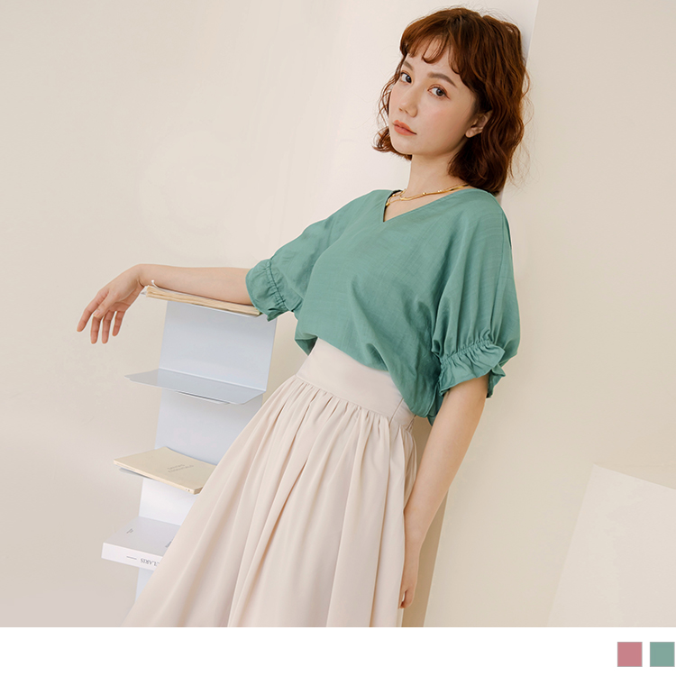 OB 小V臉．V領拋袖後背扭結上衣 OBAB18189 SS23