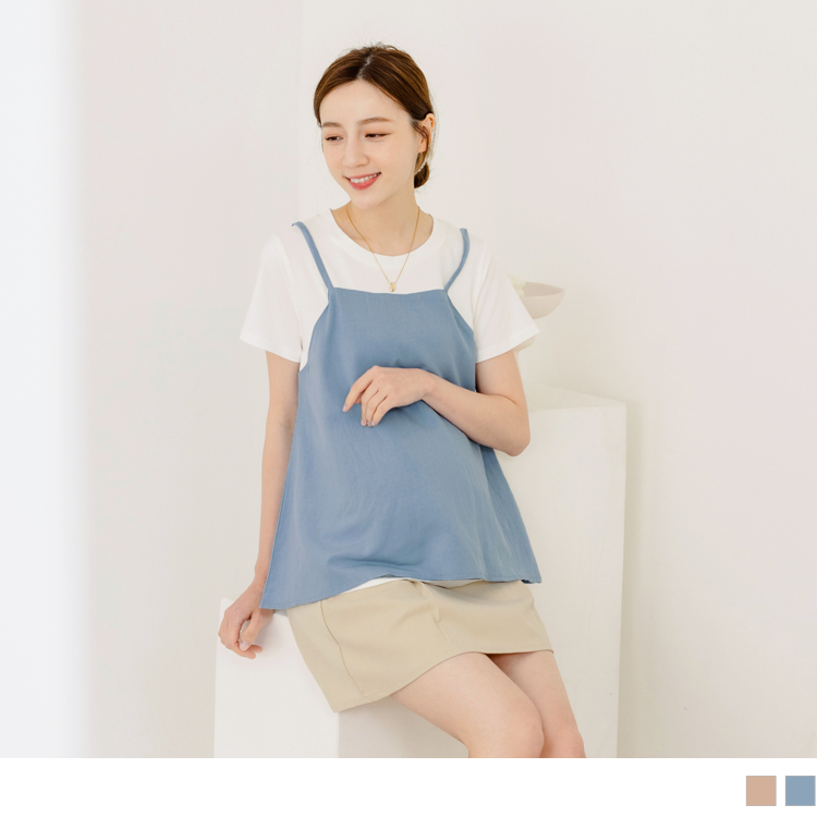 OB 假兩件混麻細肩帶哺乳上衣 OBMA0615 SS23
