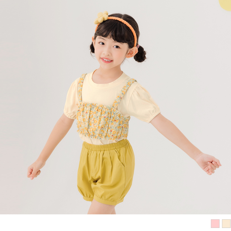 OB 假兩件棉質小碎花鬆緊澎袖上衣 OBQA1626 SS23