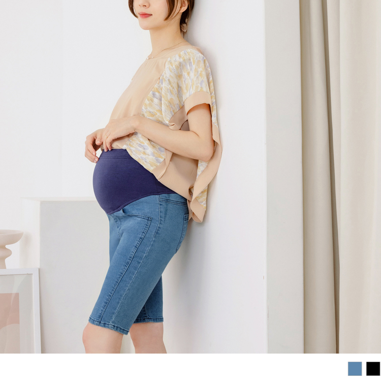 OB 彈力牛仔顯瘦拼接剪裁孕婦短褲 OBMA0588 SS23