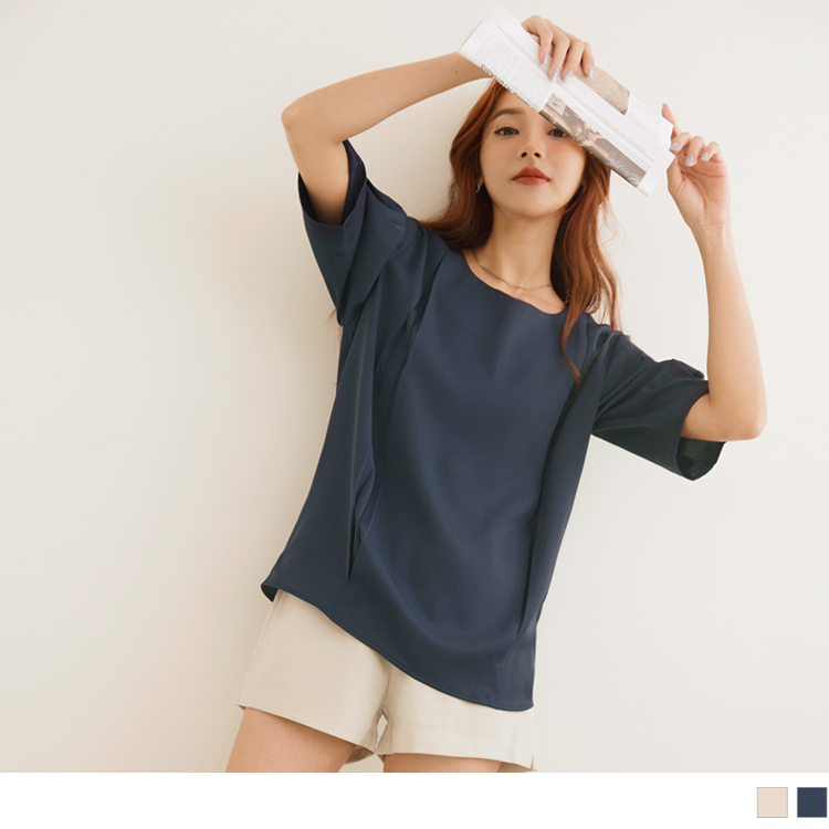 OB 涼感．舒涼雪紡素色打褶短袖上衣 OBAB18264 SS23