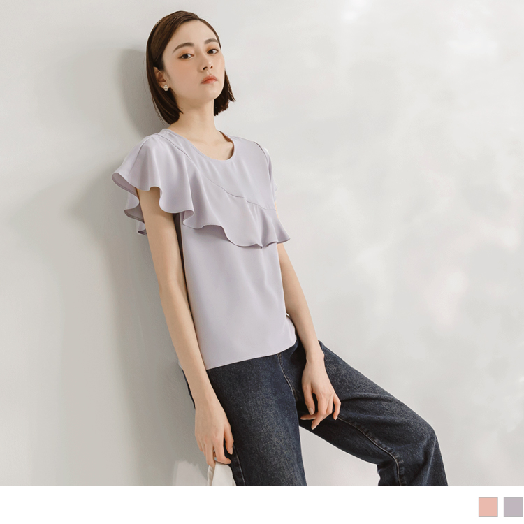 OB 涼感．舒涼雪紡荷葉袖圓領上衣 OBAB18327 SS23