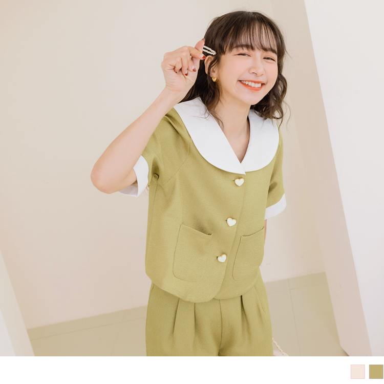 OB 小香風娃娃領愛心釦開襟襯衫上衣/外套 OBAB18144 SS23