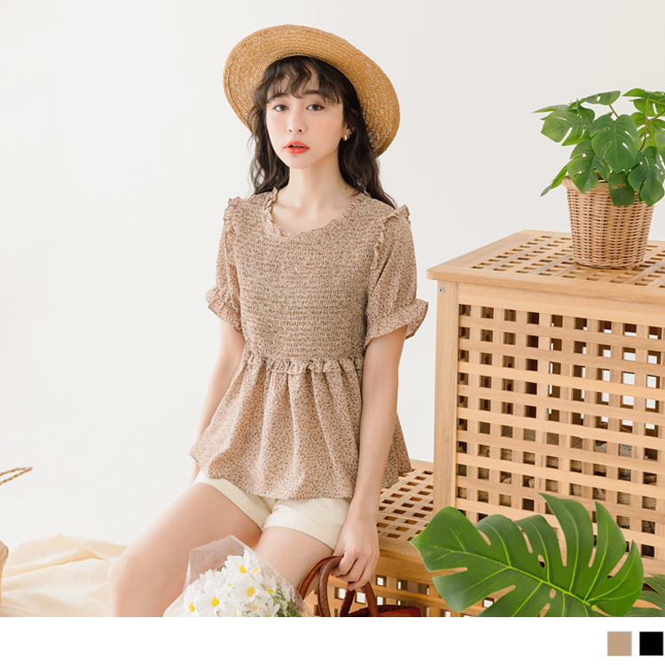 OB 碎花荷葉造型收腰傘襬拋袖上衣 OBAB18295 SS23