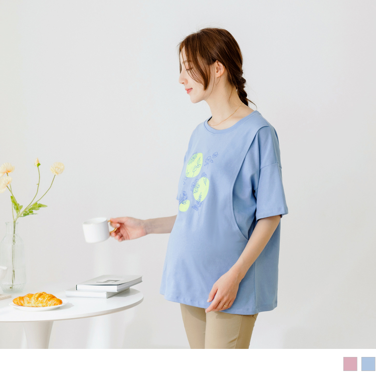 OB 快乾抗菌文藝小花印圖側開式哺乳上衣 OBMA0628 SS23