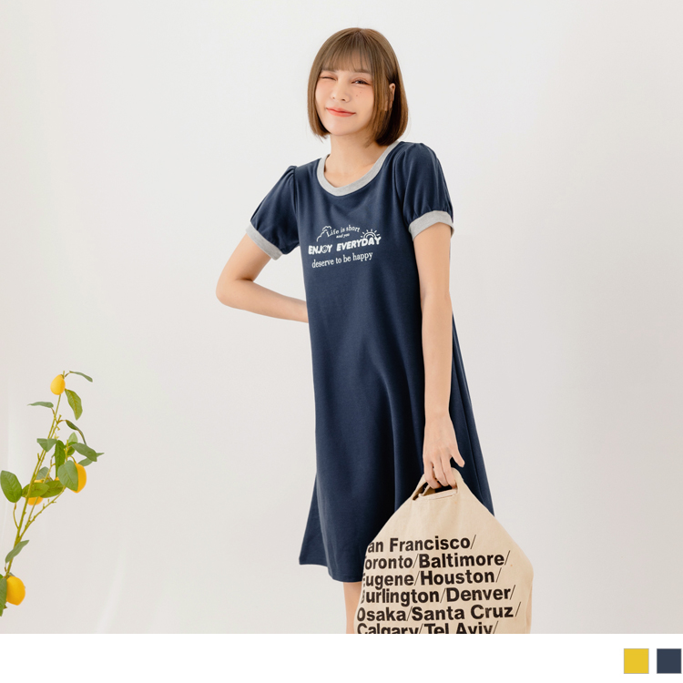 OB 純棉撞色字母印花公主澎袖連身裙-親子款 OBDA9602 SS23