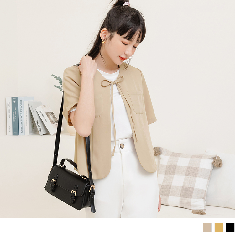 OB 無領綁帶口袋不易皺短袖西裝外套 OBEA3473 SS23
