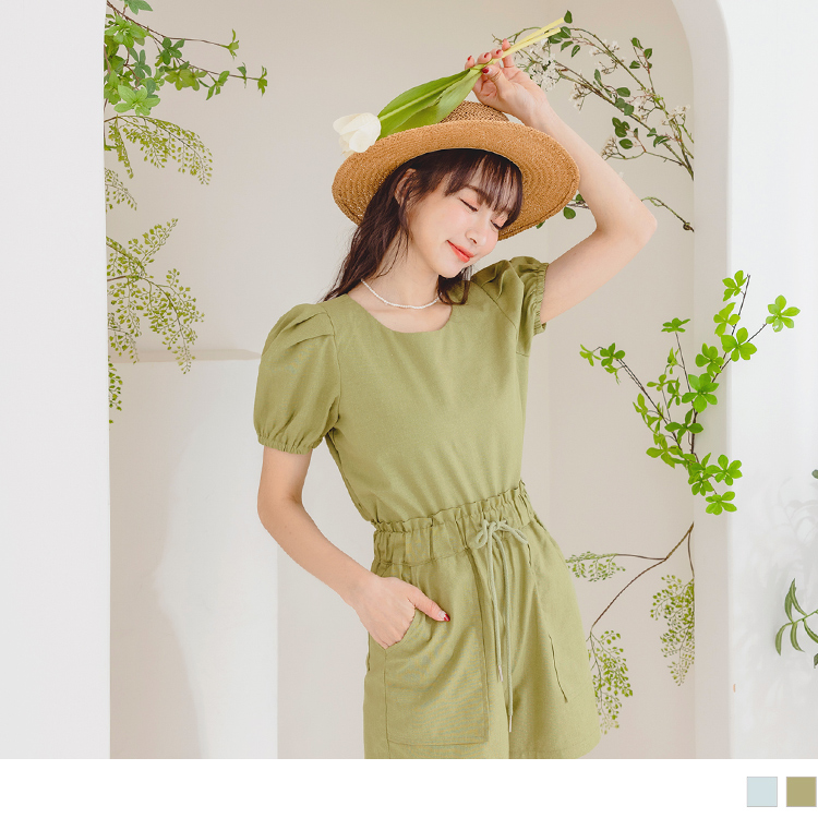OB 棉麻度假套裝小墊肩拋袖上衣 OBAB18341 SS23