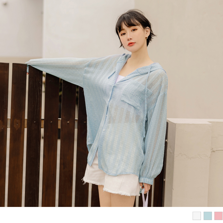 OB 點點格紋透膚連帽長袖上衣/外套 OBEA3487 SS23