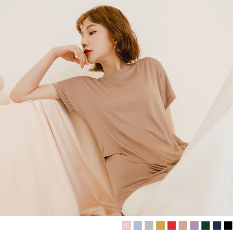 OB 涼感．莫代爾落肩多色圓領上衣 OBAB18201 SS23