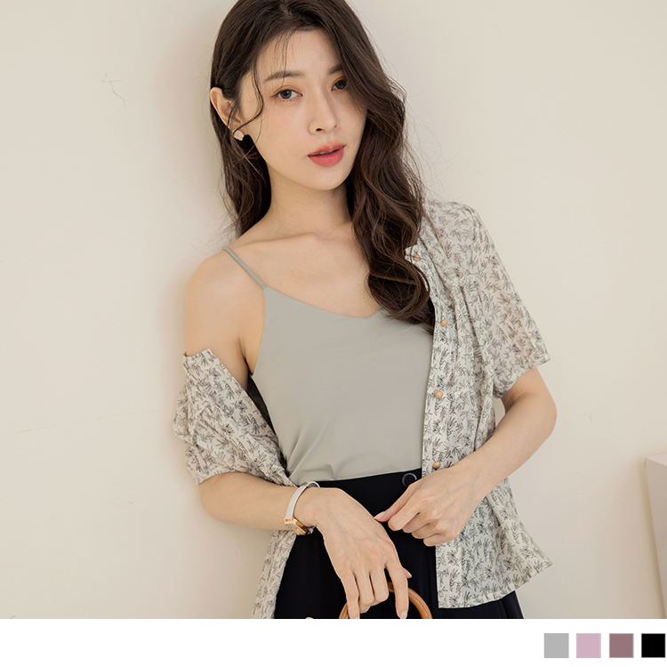 OB 涼感．冰牛奶絲細肩帶內搭大V領背心 OBAB18423 SS23