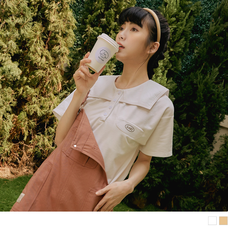 OB 咖啡廳家族．GaBi印花大翻領半開襟短袖上衣 OBKG1582 SS23