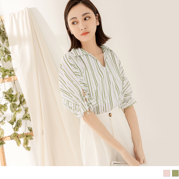 OB 翻領條紋袖口綁帶上衣 OBAB18336 SS23