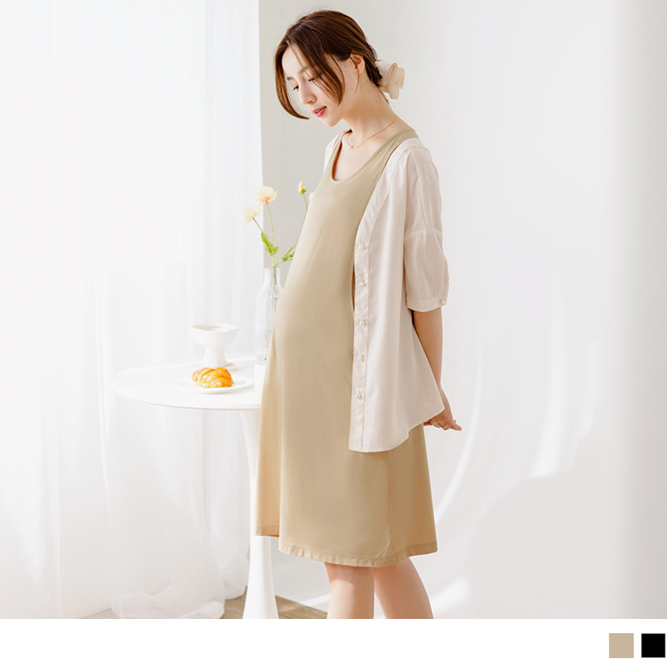 OB 涼感．冰咖啡紗彈力哺乳背心連身裙 OBMA0624 SS23