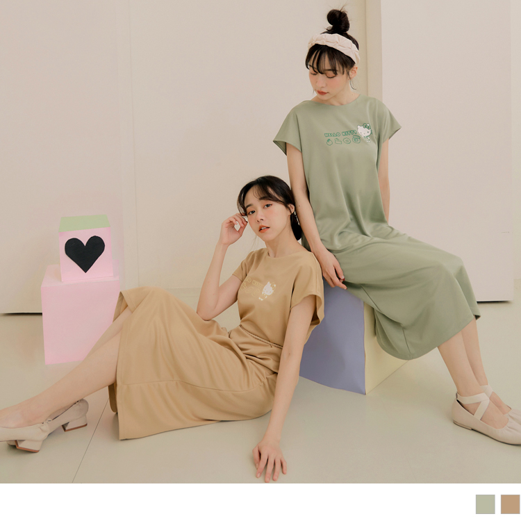 OB KITTY CUTIE LAND．配色印花連袖長連身裙(代購) OBKB1488 SS23