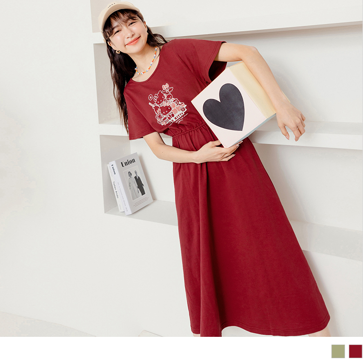 OB KITTY CUTIE LAND．印花腰鬆緊長連身裙(代購) OBKB1497 SS23