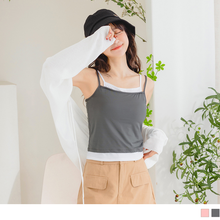 OB 涼感．冰咖啡紗假兩件雙肩帶背心 OBAB18000 SS23