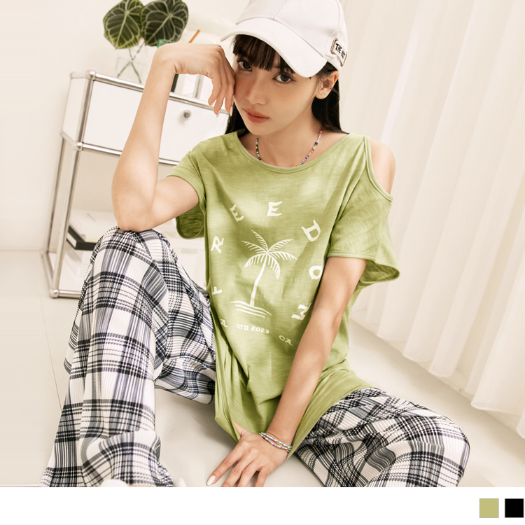 OB 竹節棉挖肩印花短袖長版上衣 OBAB18452 SS23