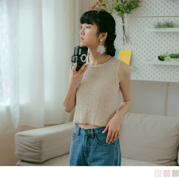 OB 立體紋理針織無袖圓領背心 OBFA2773 SS23