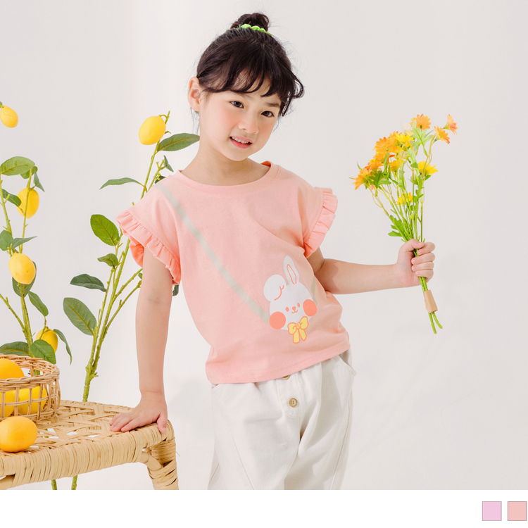 OB 棉質兔兔印花滾邊荷葉袖上衣 OBQA1700 SS23