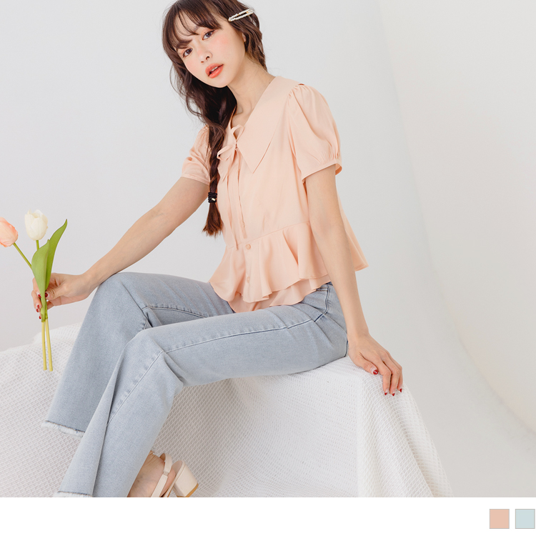 OB 小V臉．造型尖領荷葉拋袖上衣 OBAB18391 SS23