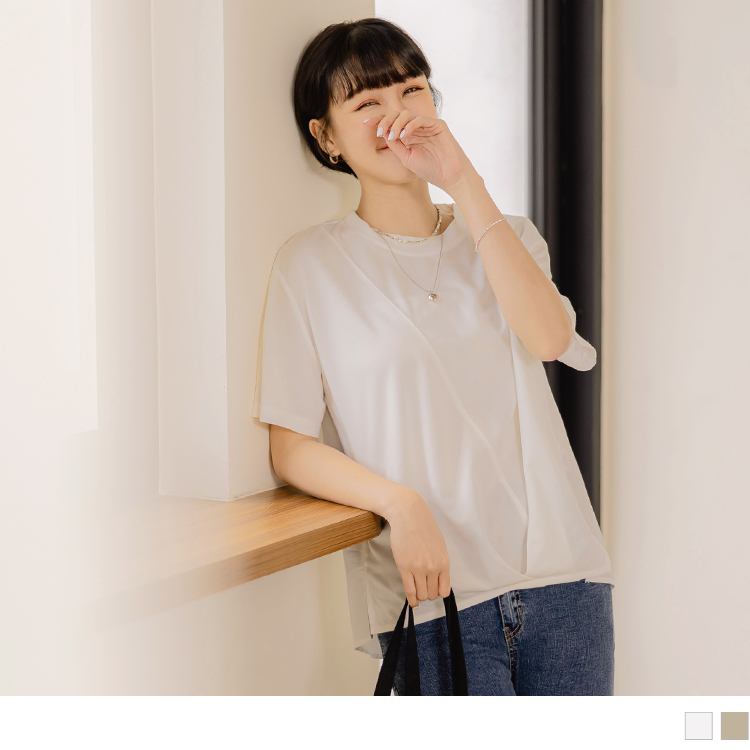 OB 彈力羅馬布拼接造型下襬短袖上衣 OBAB18360 SS23