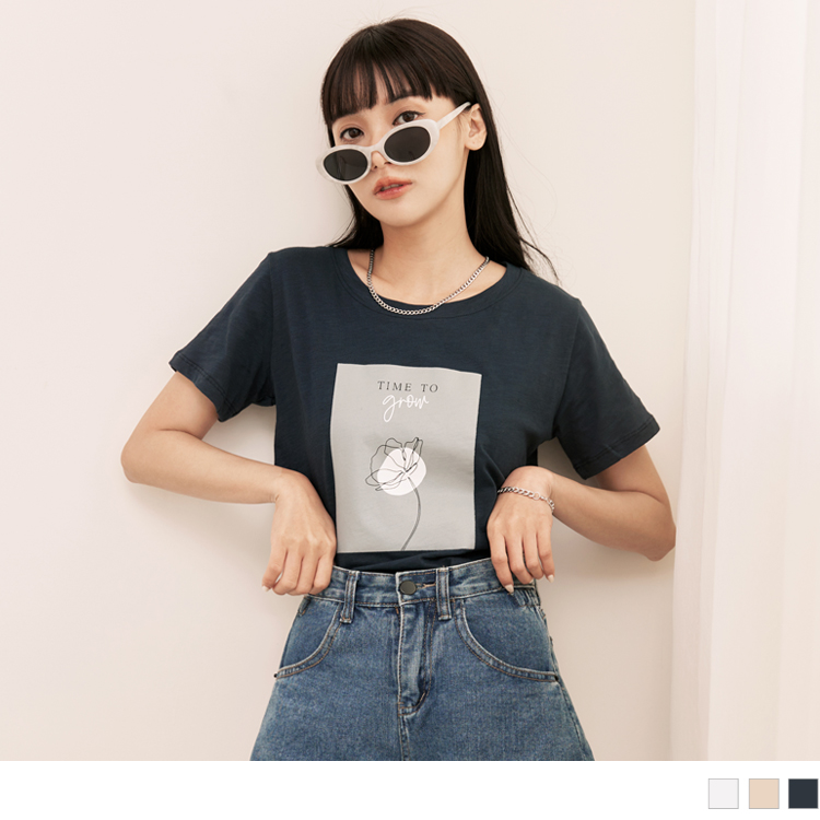 OB 親膚竹節棉質感印花短袖上衣 OBAB18616 SS23