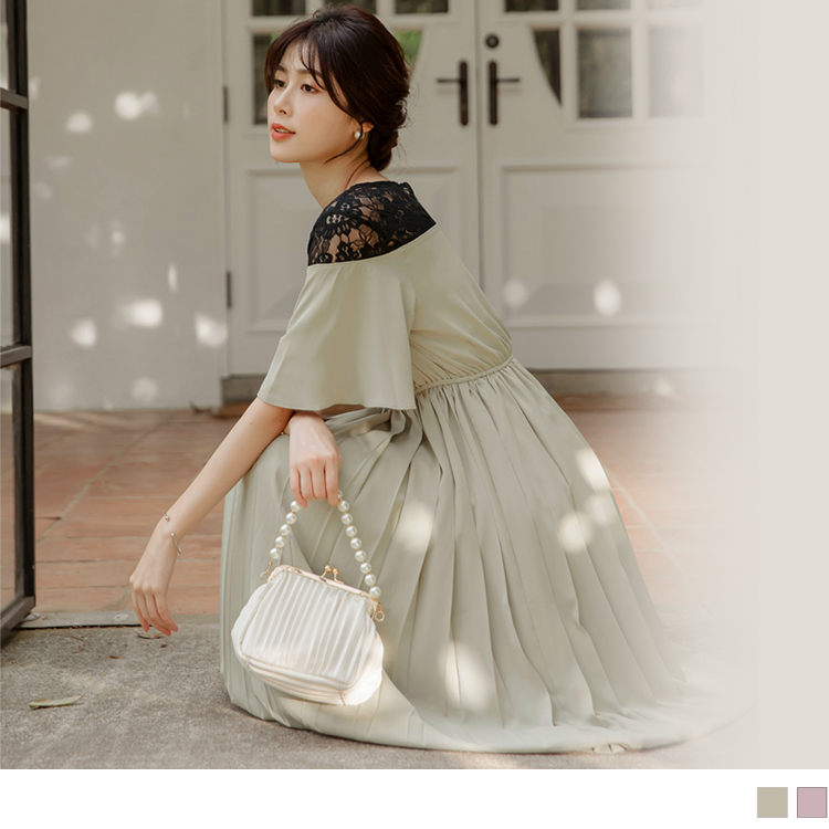 OB 透膚蕾絲拼接短袖收腰婚宴連身裙 OBDA9724 SS23