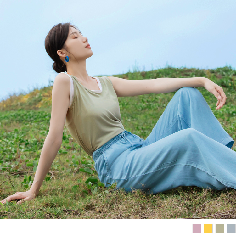 OB 涼感．莫代爾假兩件不對稱背心上衣 OBAB18243 SS23