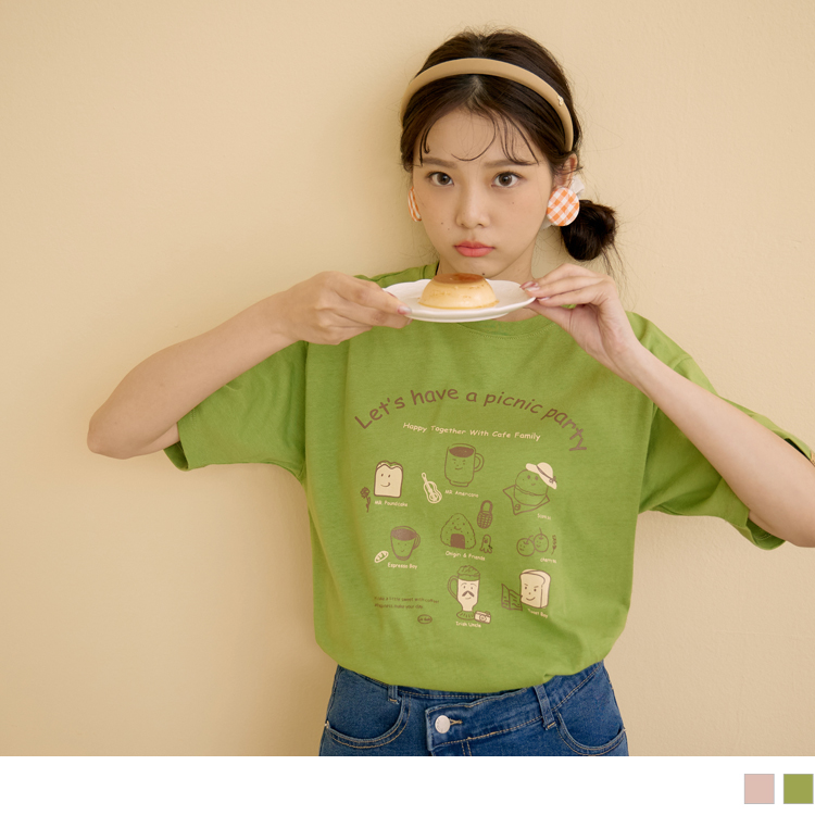 OB 咖啡廳家族．夏日野餐印花純棉寬版短TEE OBIG0013 SS23
