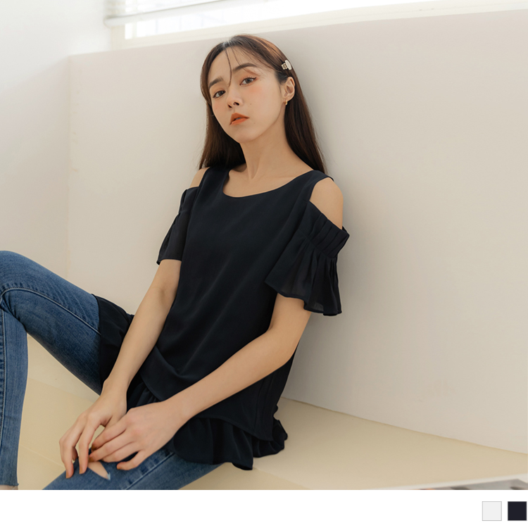 OB 假兩件雪紡挖肩荷葉袖上衣 OBAB18361 SS23