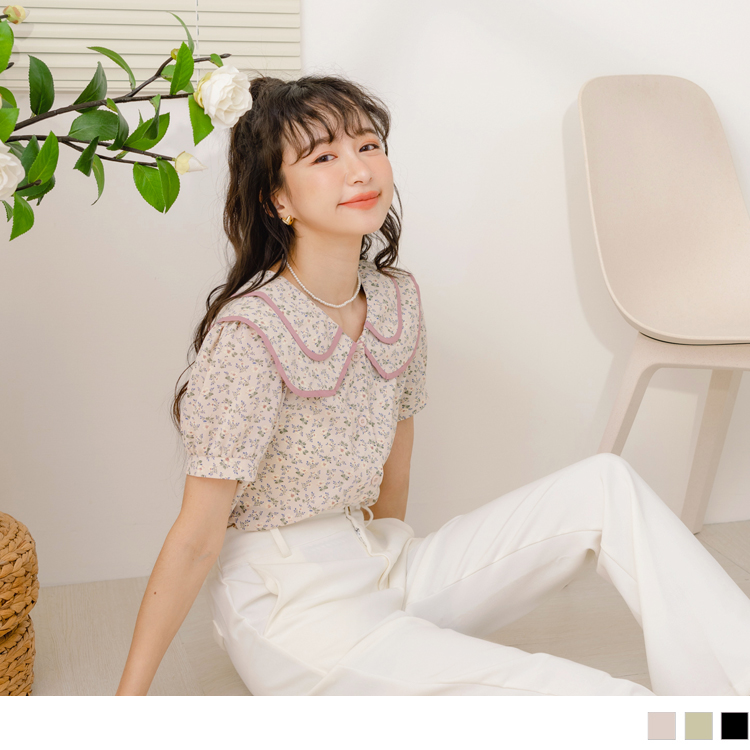 OB 小V臉．雪紡娃娃領碎花襯衫上衣 OBAB18250 SS23