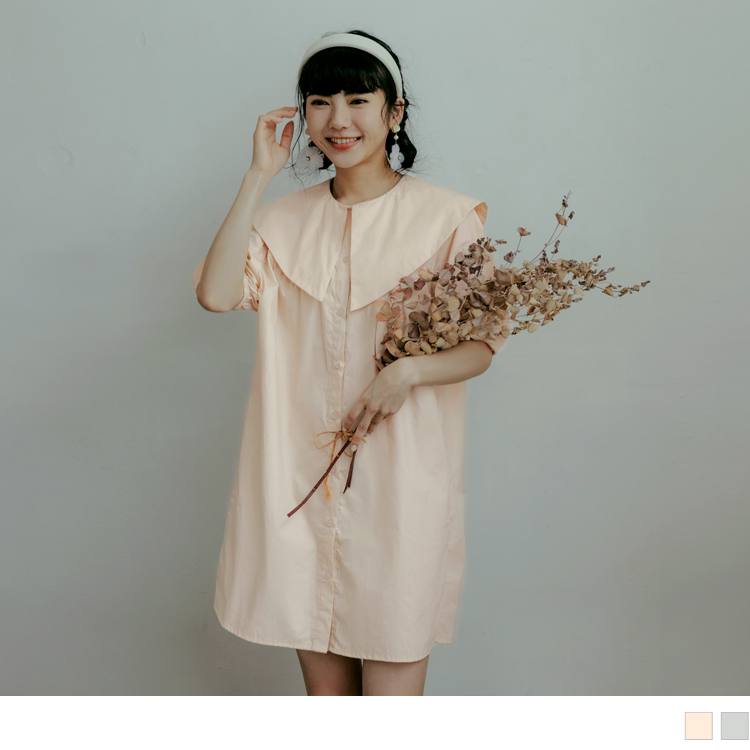 OB 純棉大翻領鬆緊澎袖襯衫連身裙 OBDA9748 SS23
