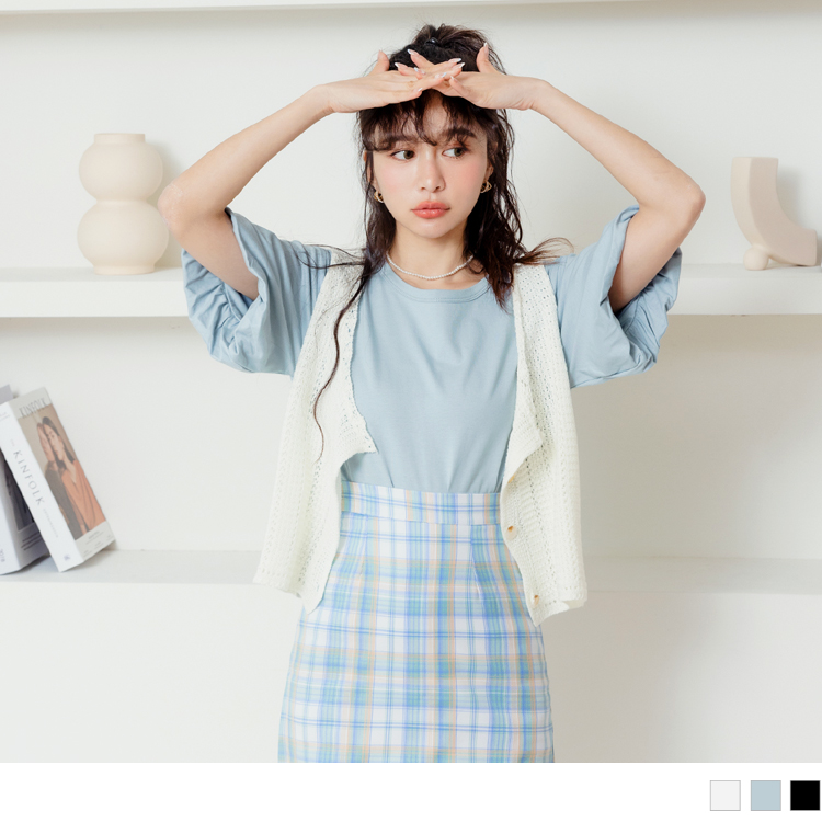 OB 純棉素色圓領落肩大泡泡袖TEE OBAB18543 SS23