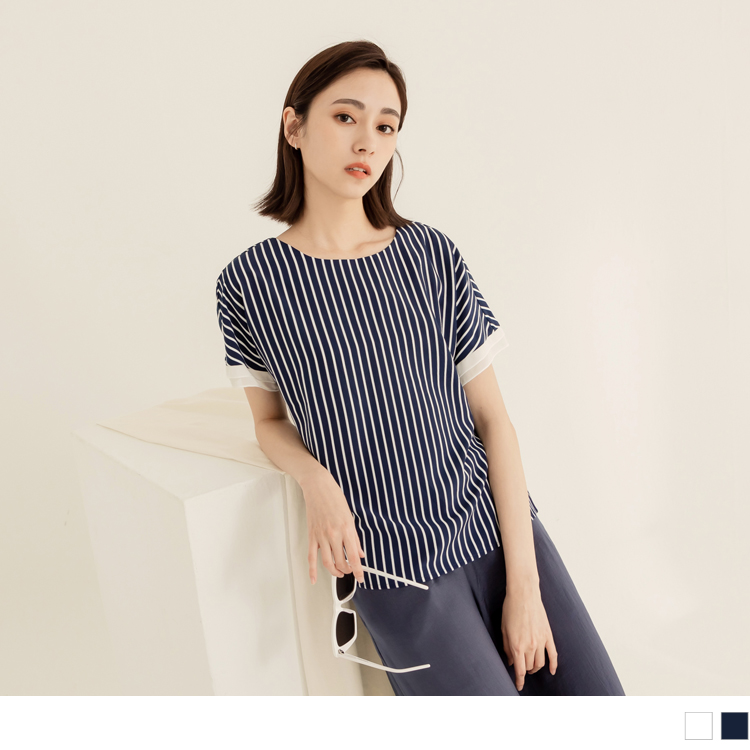 OB 條紋袖口拼接連袖上衣 OBAB18480 SS23