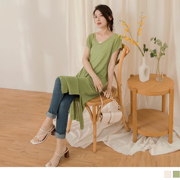 OB 小V臉．V領落肩開衩中連身裙 OBFA2759 SS23