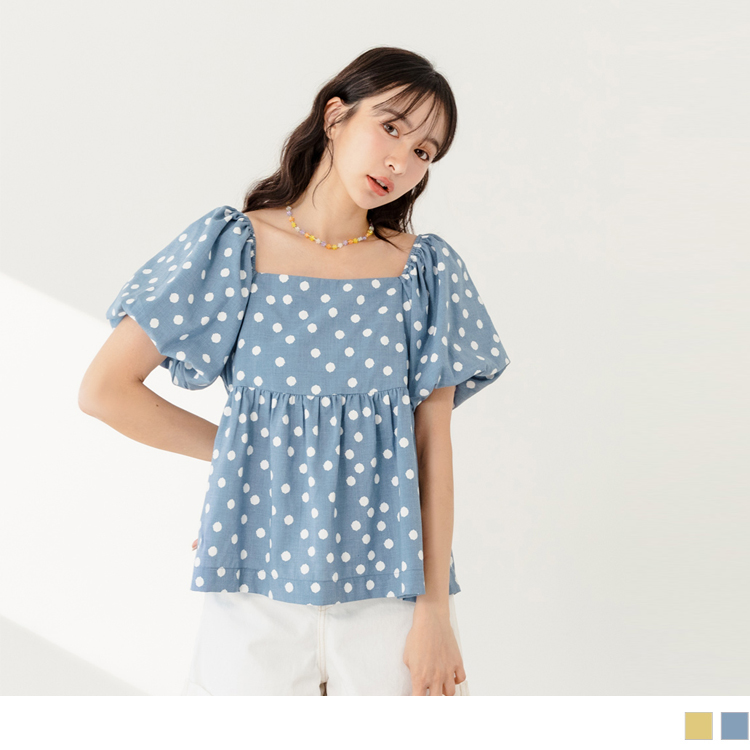 OB 小V臉．方領波點印花拋袖上衣 OBAB18503 SS23