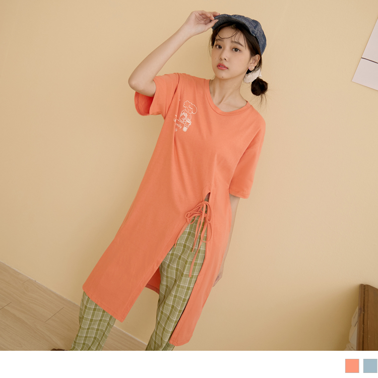 OB 咖啡廳家族．GaBi店長印花綁帶開衩長版TEE OBIG0009 SS23