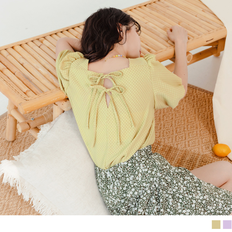 OB 小V臉．桃心領後綁帶拋袖上衣 OBAB18678 SS23