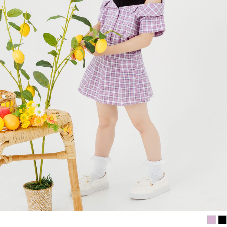 OB 純棉格紋鬆緊腰A字褲裙 OBQC0003 SS23