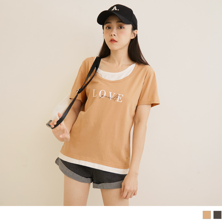 OB 純棉假兩件質感印花短袖上衣 OBAB18571 SS23