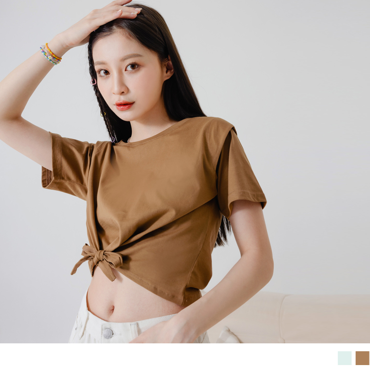 OB 肩造型剪接綁帶短版TEE OBAB18651 SS23