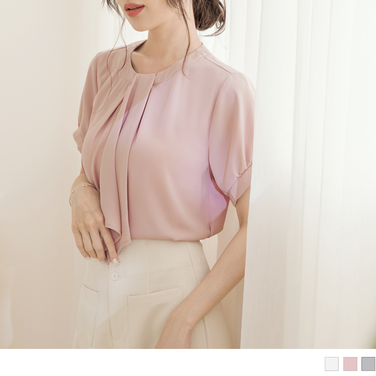OB 純色質感拋袖領巾上衣 OBAB18297 SS23