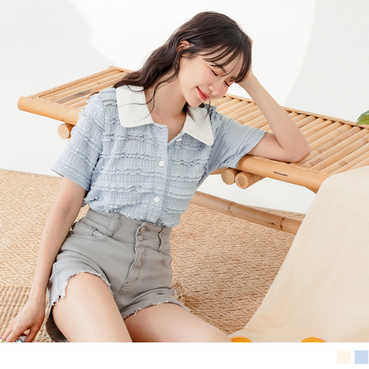 OB 蕾絲立體紋理包釦襯衫上衣 OBAB18689 SS23