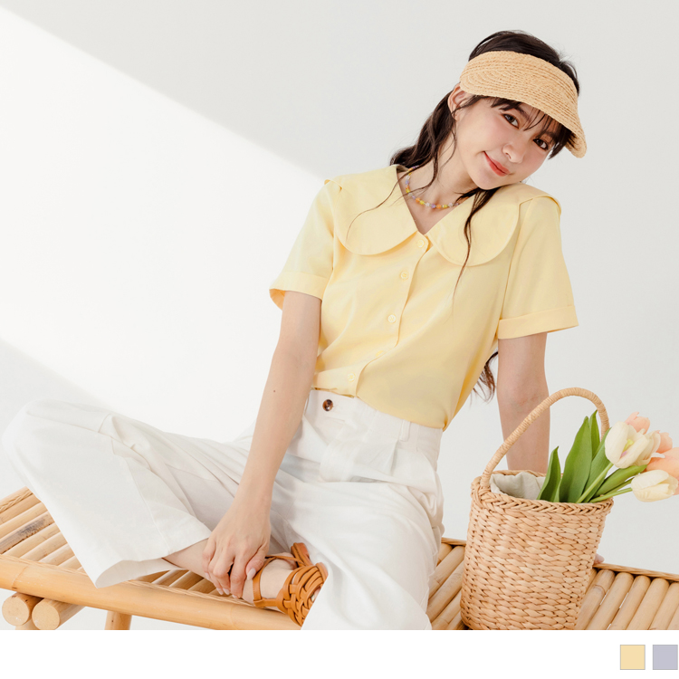 OB 小V臉．娃娃領反折袖襯衫上衣 OBAB18588 SS23