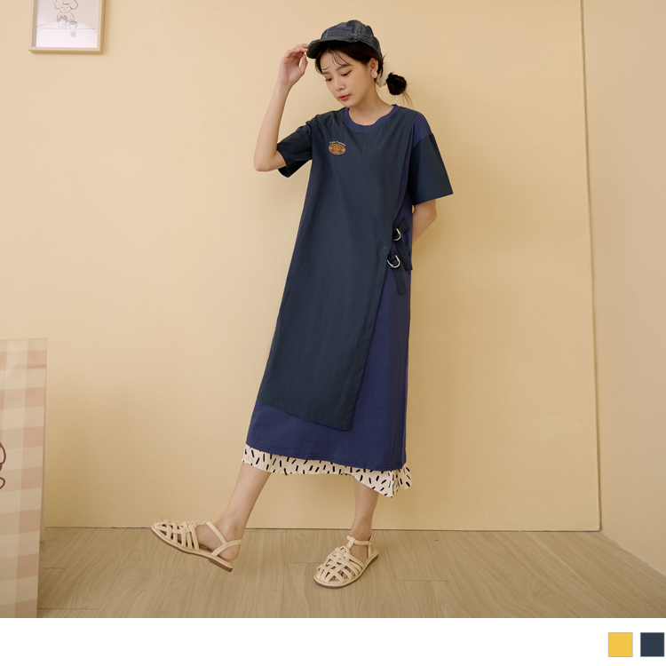 OB 咖啡廳家族．GaBi跳色刺繡異材質拼接連身裙 OBIG0017 SS23