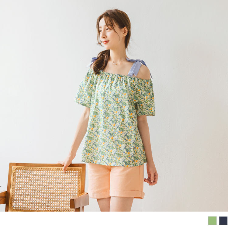 OB 純棉小碎花肩綁帶露肩上衣(親子裝) OBAB18573 SS23