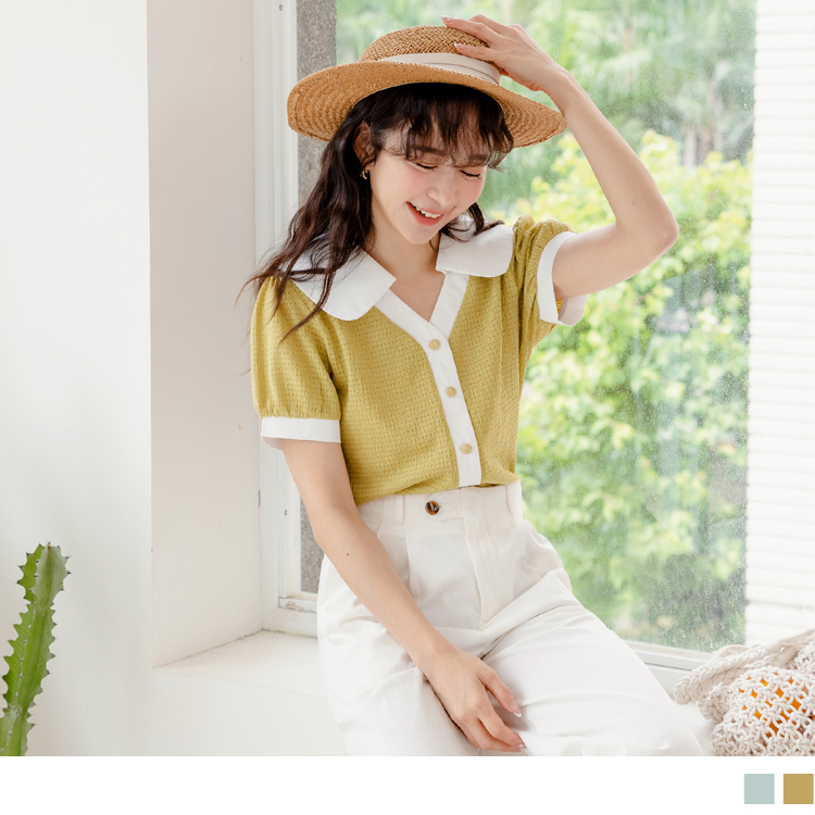 OB 小V臉．V領立體紋理襯衫泡泡袖上衣 OBAB18464 SS23