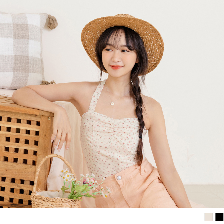 OB 雪紡碎花蕾絲邊綁帶背心 OBAB18608 SS23